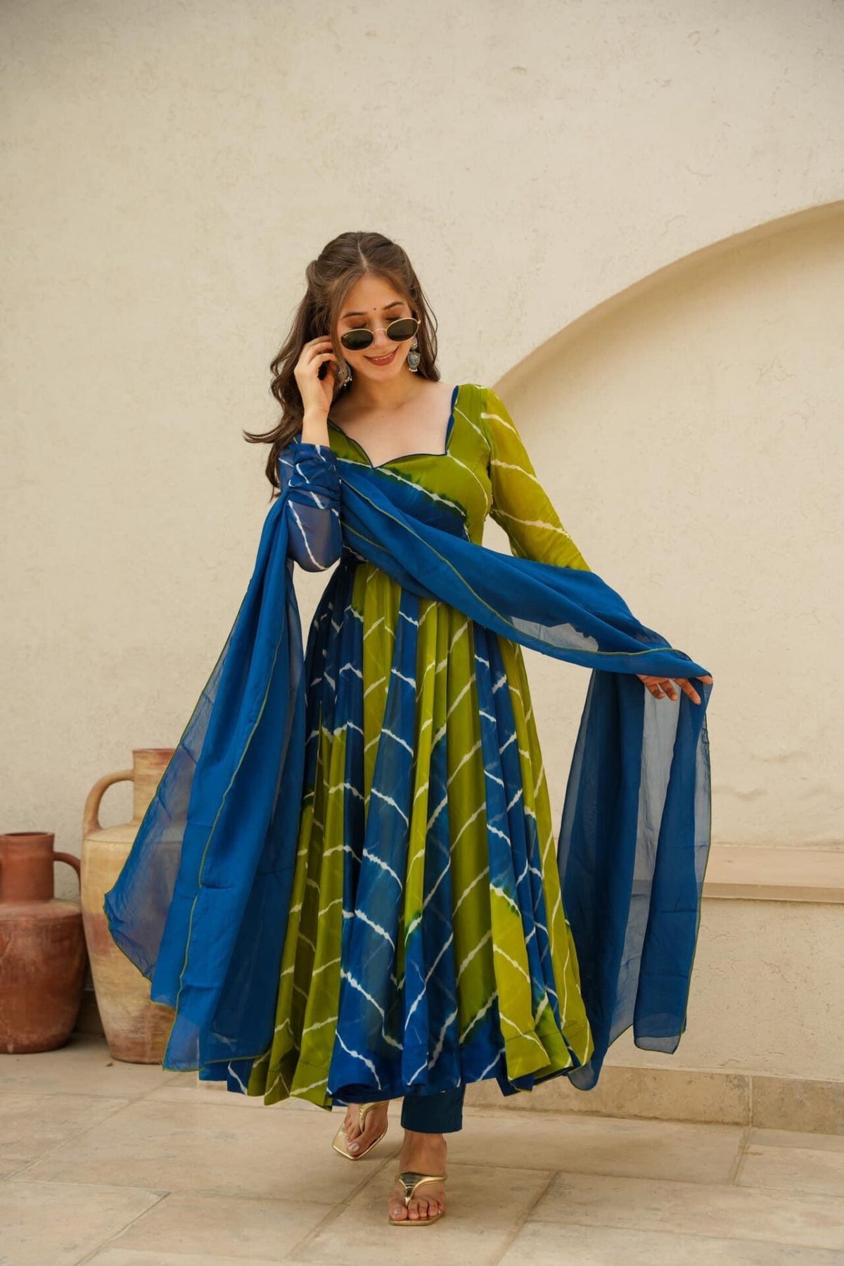 RADHIKA BLUE & GREEN LEHERIYA SET