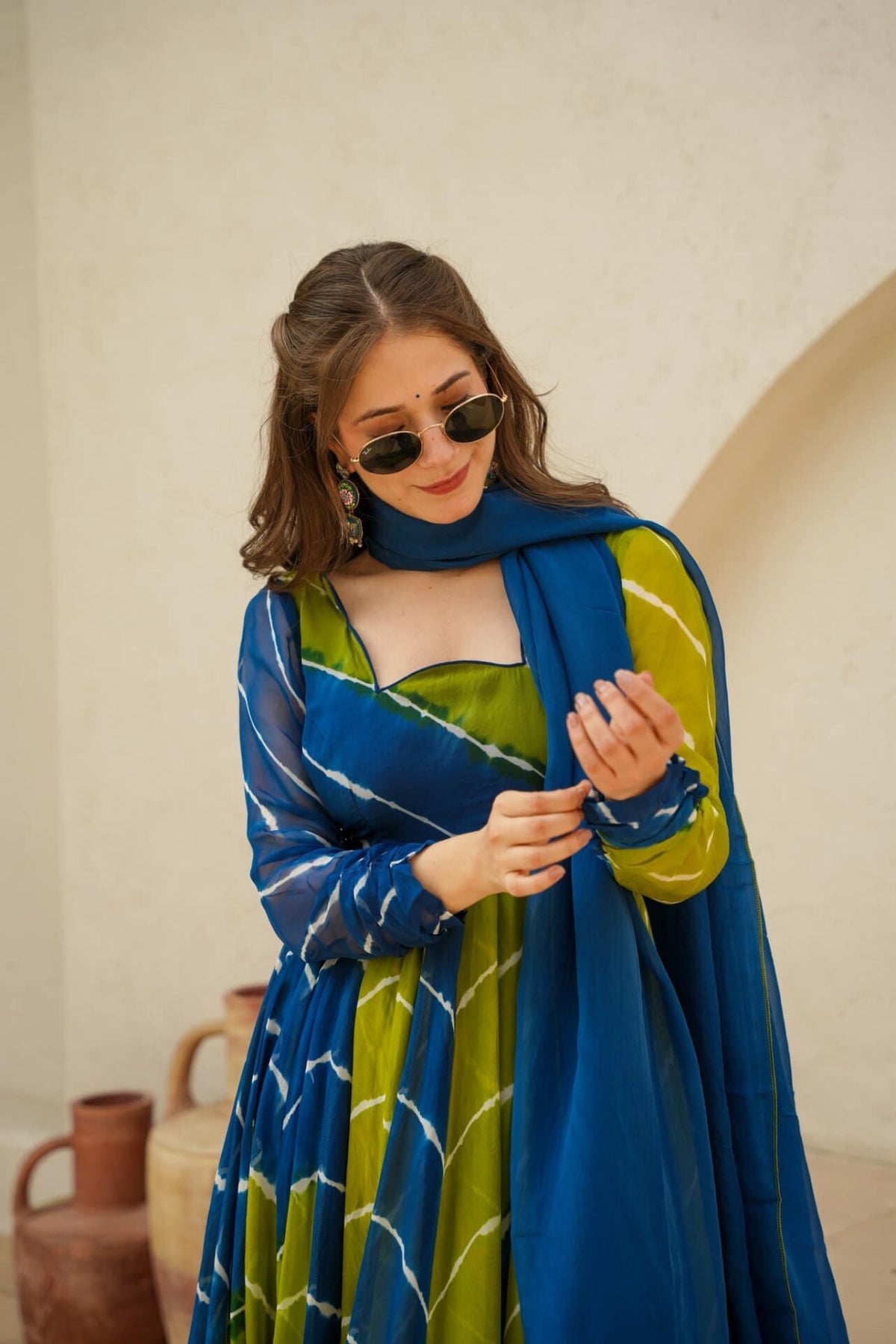 RADHIKA BLUE & GREEN LEHERIYA SET