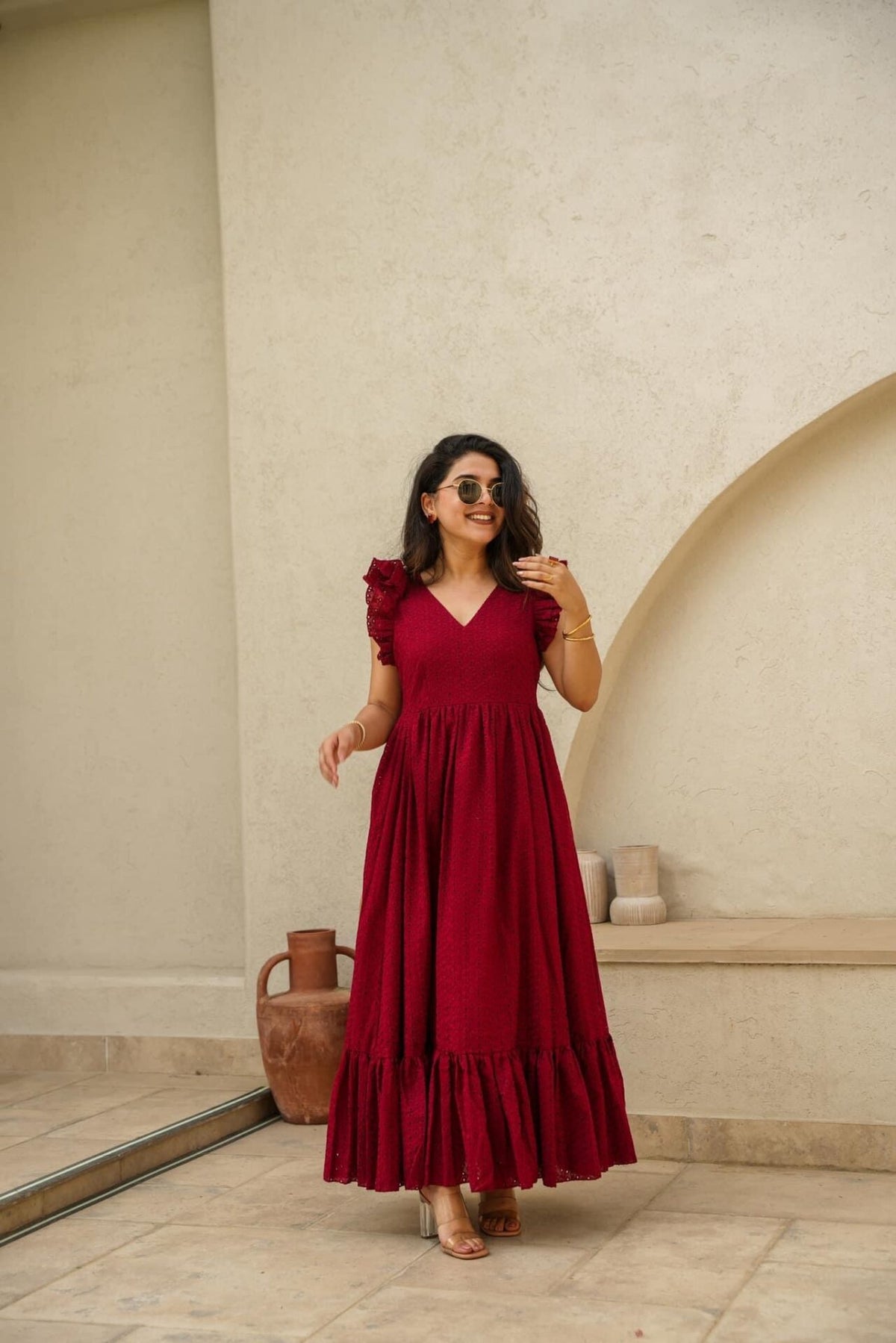 RADIANT MAROON COTTON DRESS