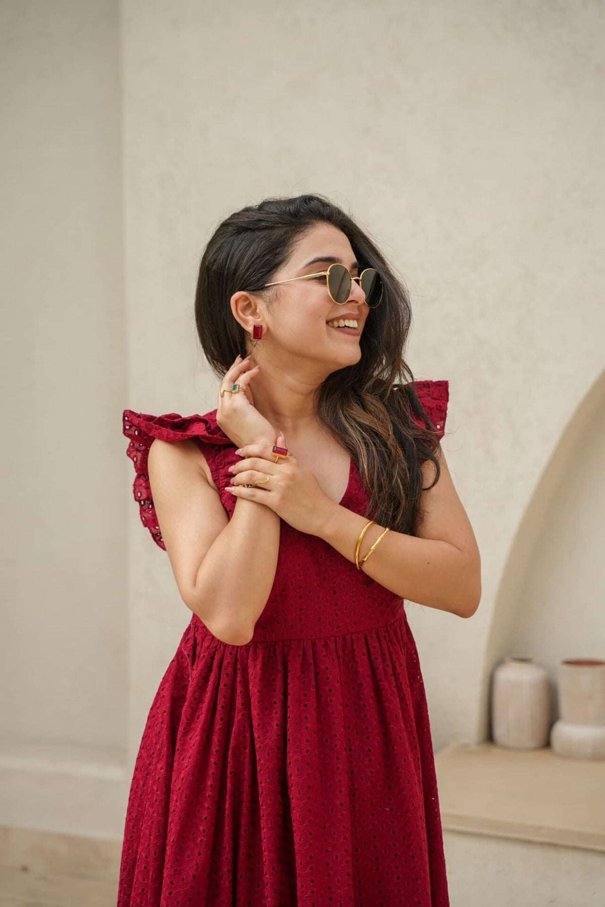 RADIANT MAROON COTTON DRESS