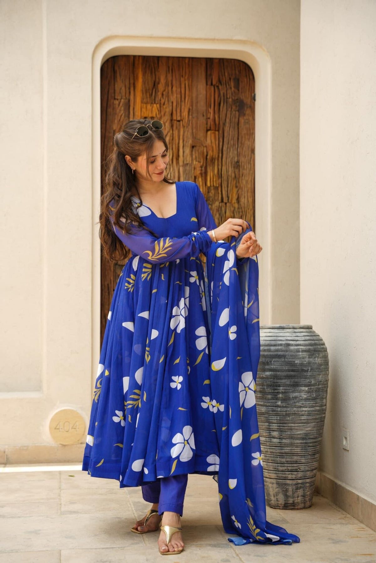 BLUE FLORAL GEORGETTE SET