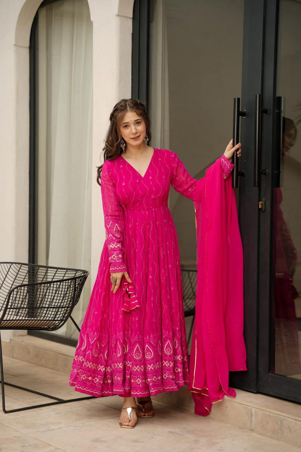 RUKMANI PINK EMBROIDERED GEORGETTE SUIT SET