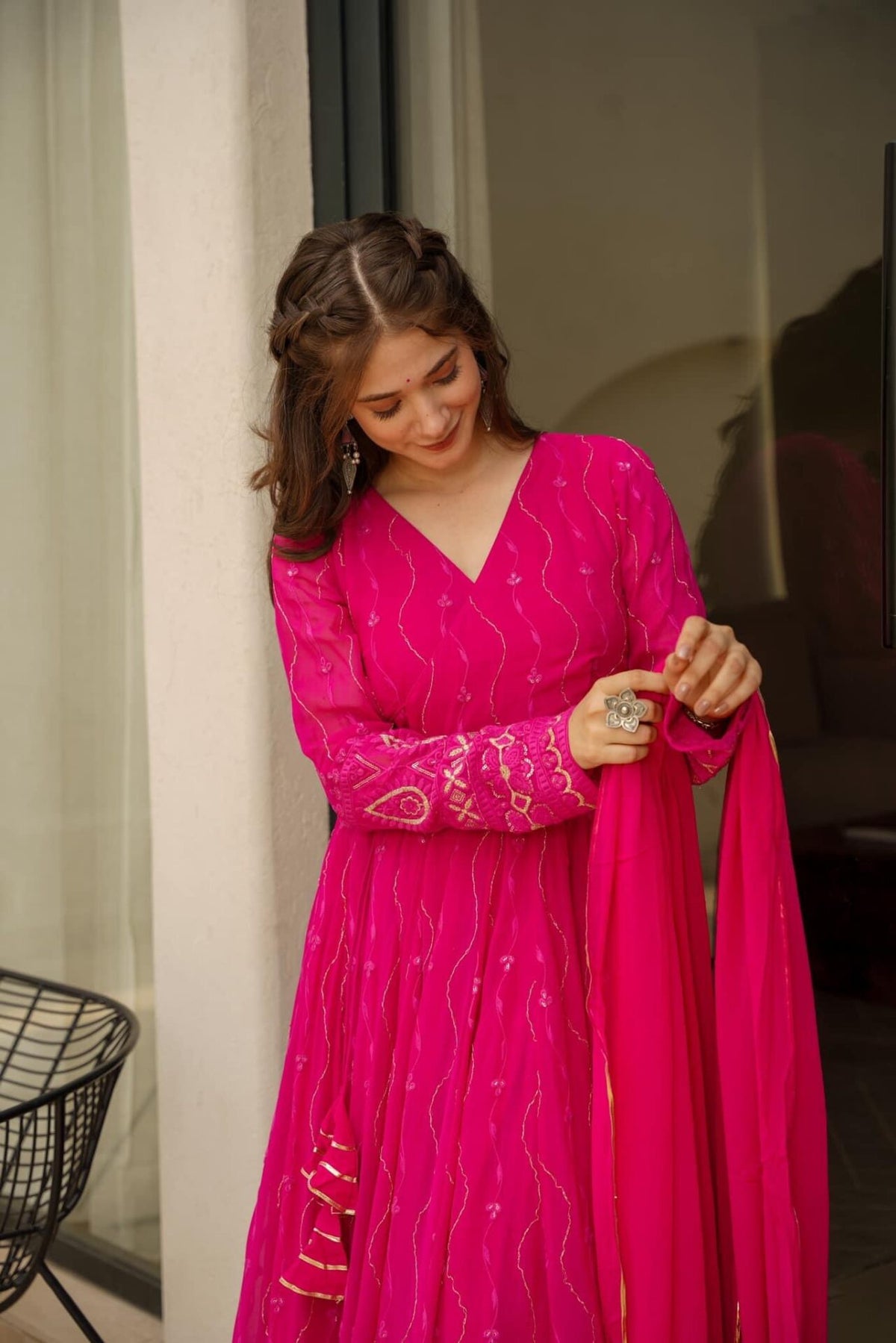 RUKMANI PINK EMBROIDERED GEORGETTE SUIT SET