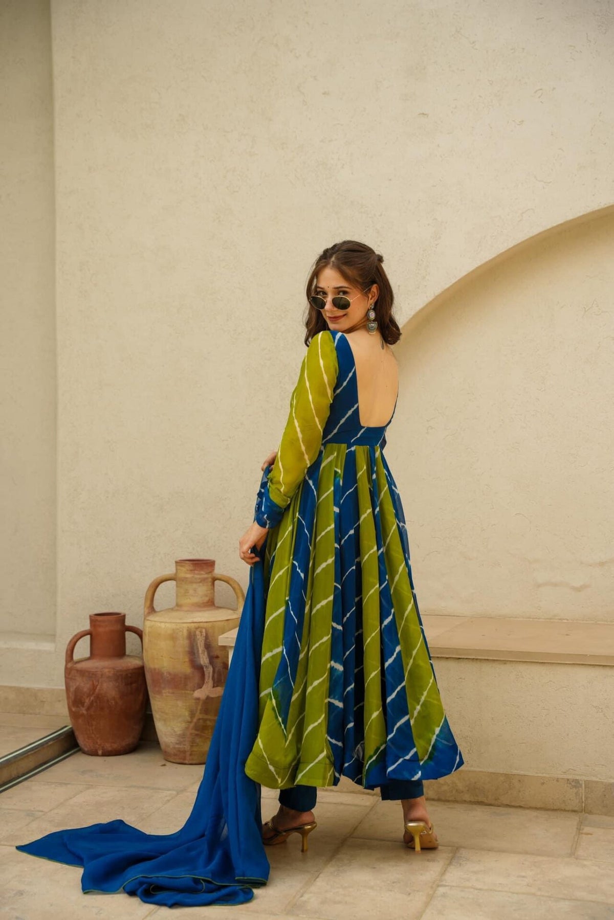 RADHIKA BLUE & GREEN LEHERIYA SET