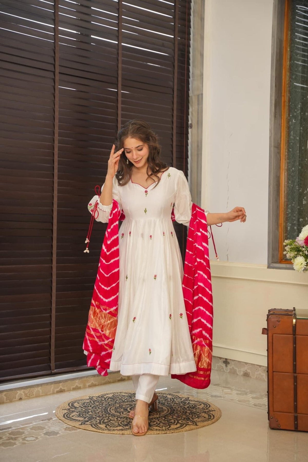 Zahra white chanderi suit set