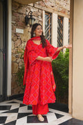 MEGHIRA RED BANDHEJ COTTON ANARKALI SET