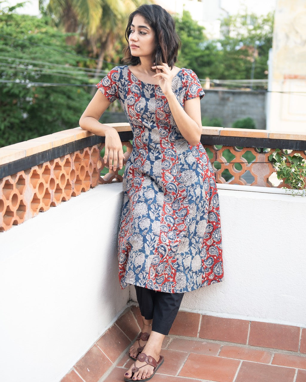 Kalamkari dress shop neck models