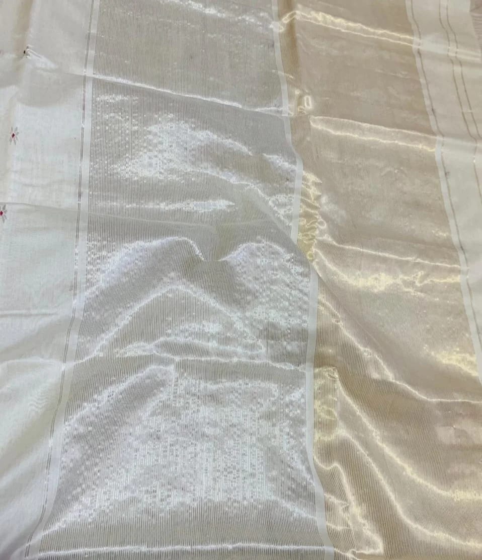 Saadhya White Pure Silk Cotton Woven Maheshwari Saree