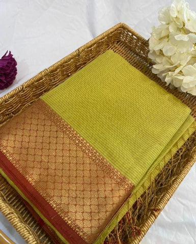 Aanya Yellow Silk Cotton Maheshwari Saree