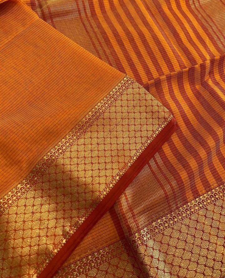 Aanya Orange Silk Cotton Maheshwari Saree