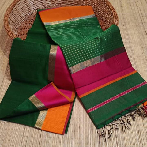 Aisha Green Silk cotton with contrast border