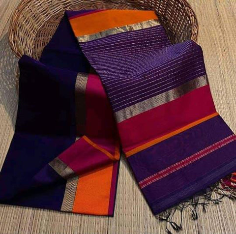 Aisha Purple Silk Cotton With Contrast Border Saree