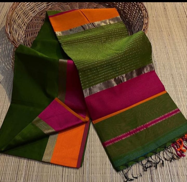 Aisha Emerald Green Silk Cotton With Contrast Border Saree