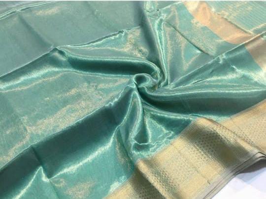 Tara Cadet Blue Tissue Cotton Silk Saree