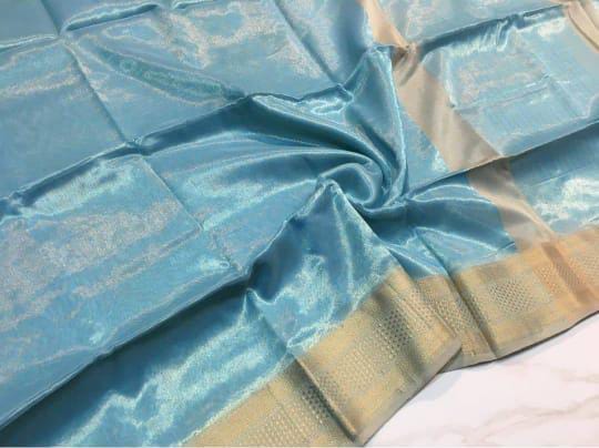 Tara Sky Blue Tissue Cotton Silk Saree