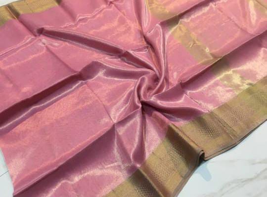 Tara Pink Tissue Silk Cotton Woven Maheshwari Saree