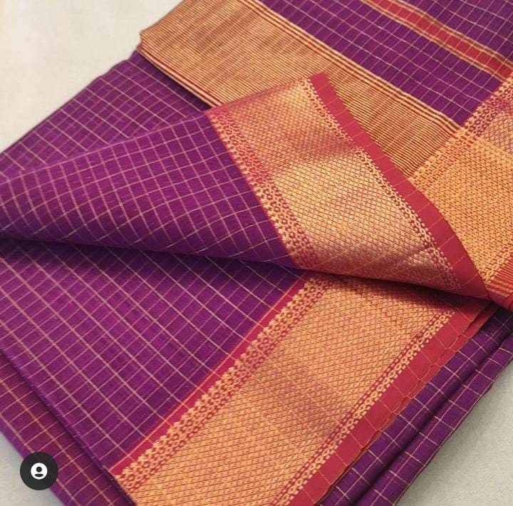 Riya Purple Checked Classic Maheshwari Silk Drape