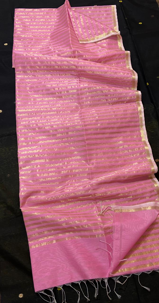 Sanya Pink Silk Stripe Saree