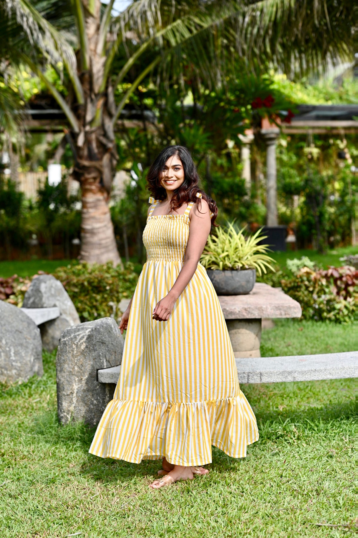 Lara Yellow Stripe Smocked Dress