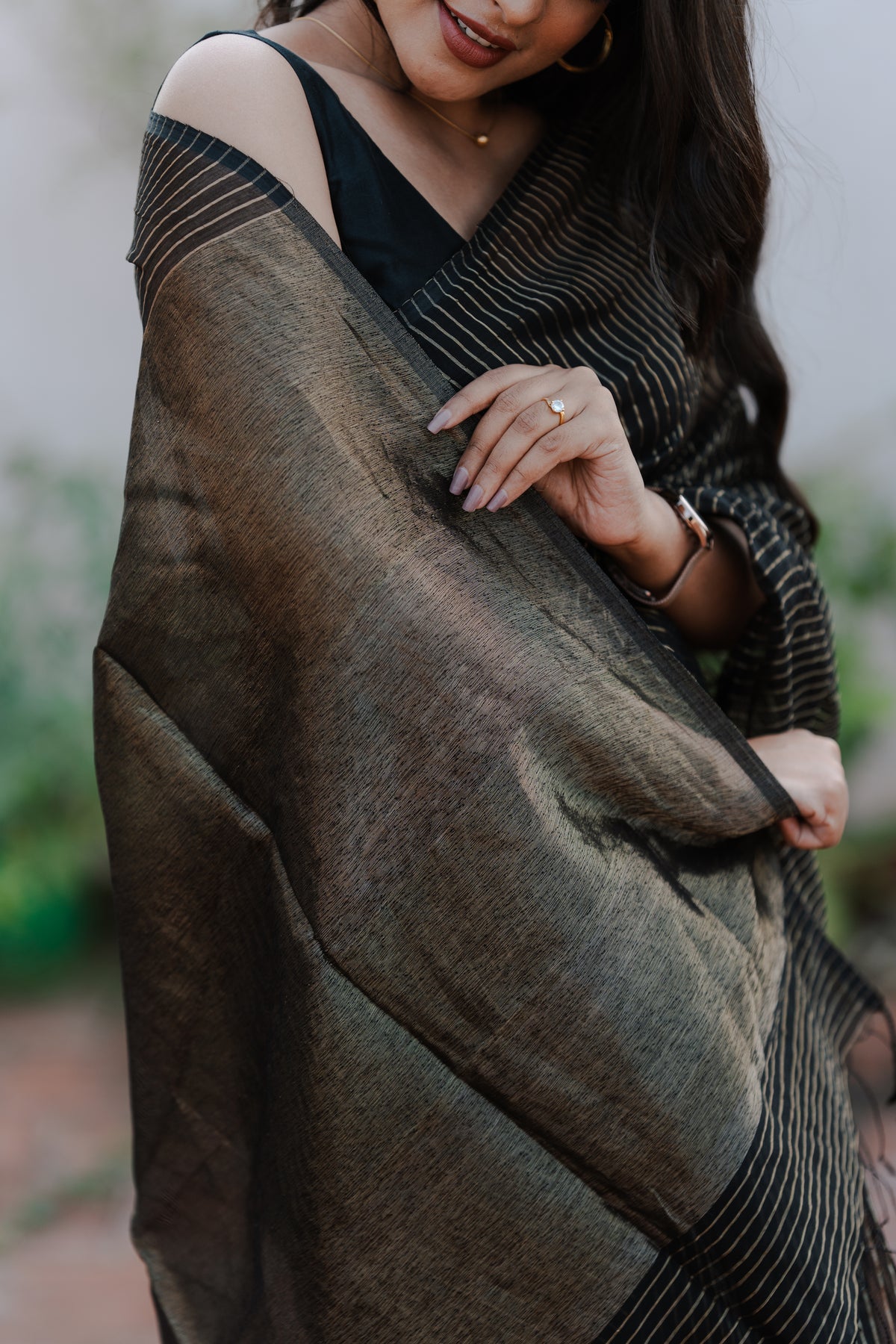Handwoven silk cotton saree - Black + Gold