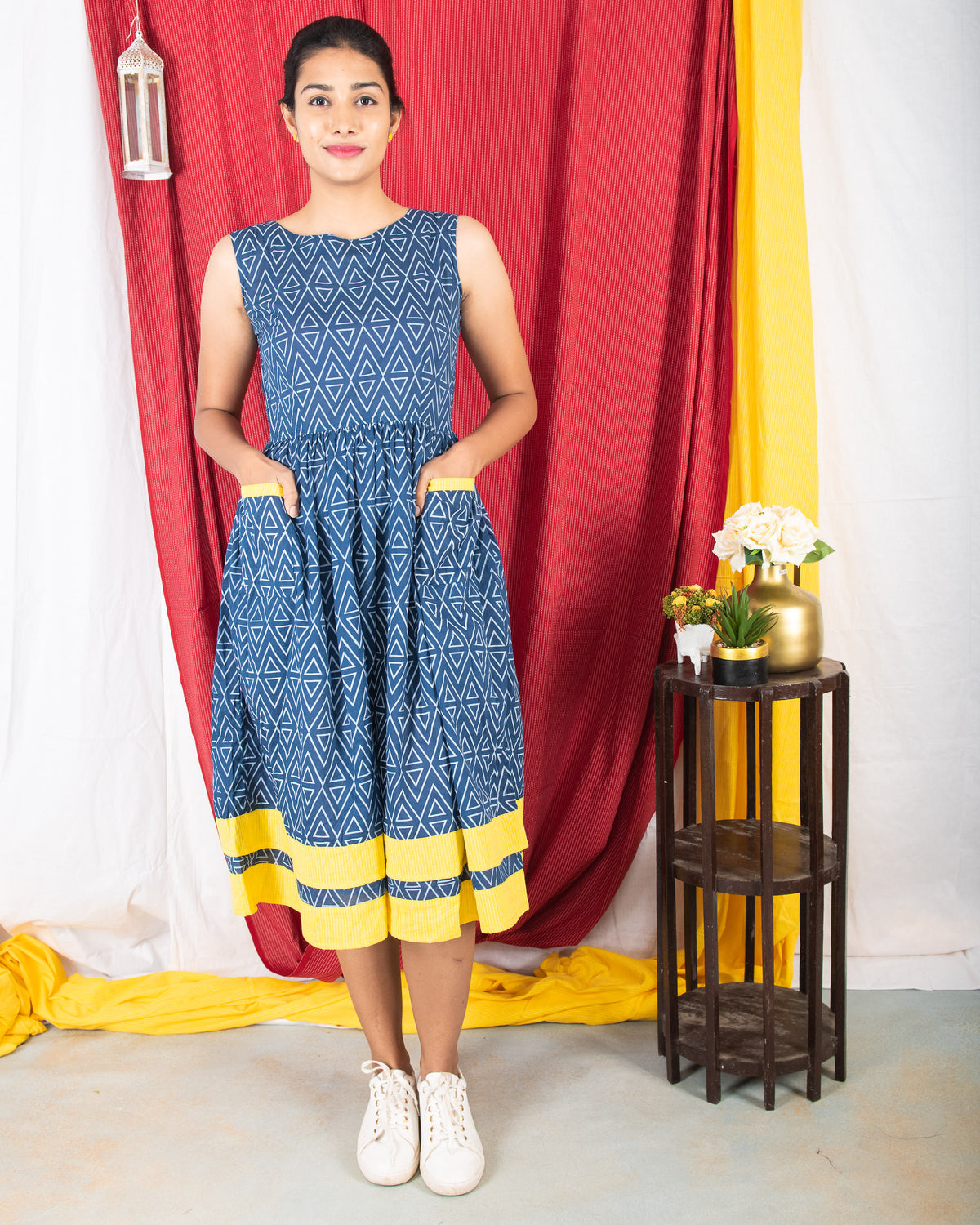 Hello Sunshine – A Indigo with Yellow Dress with Pockets