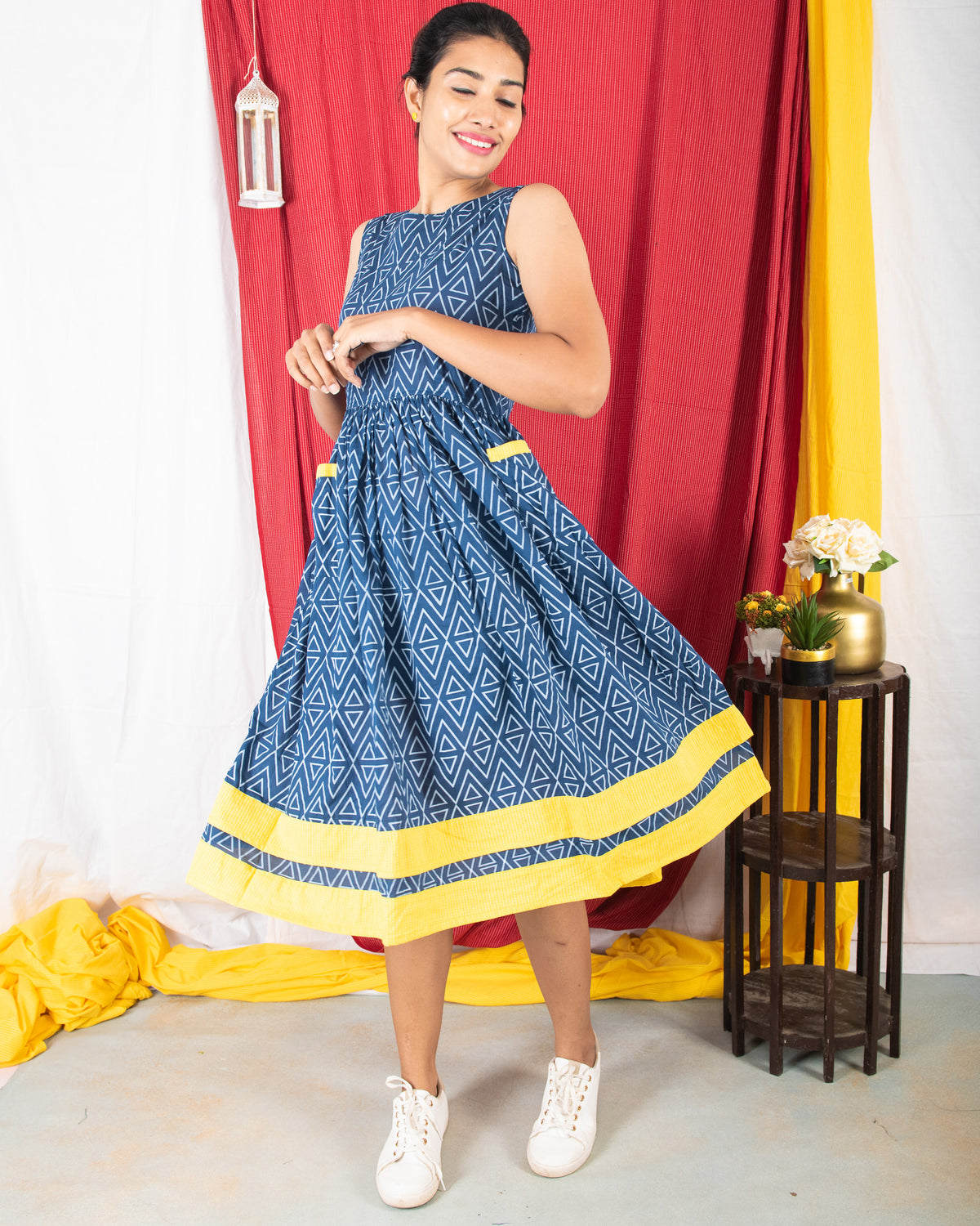 Hello Sunshine – A Indigo with Yellow Dress with Pockets