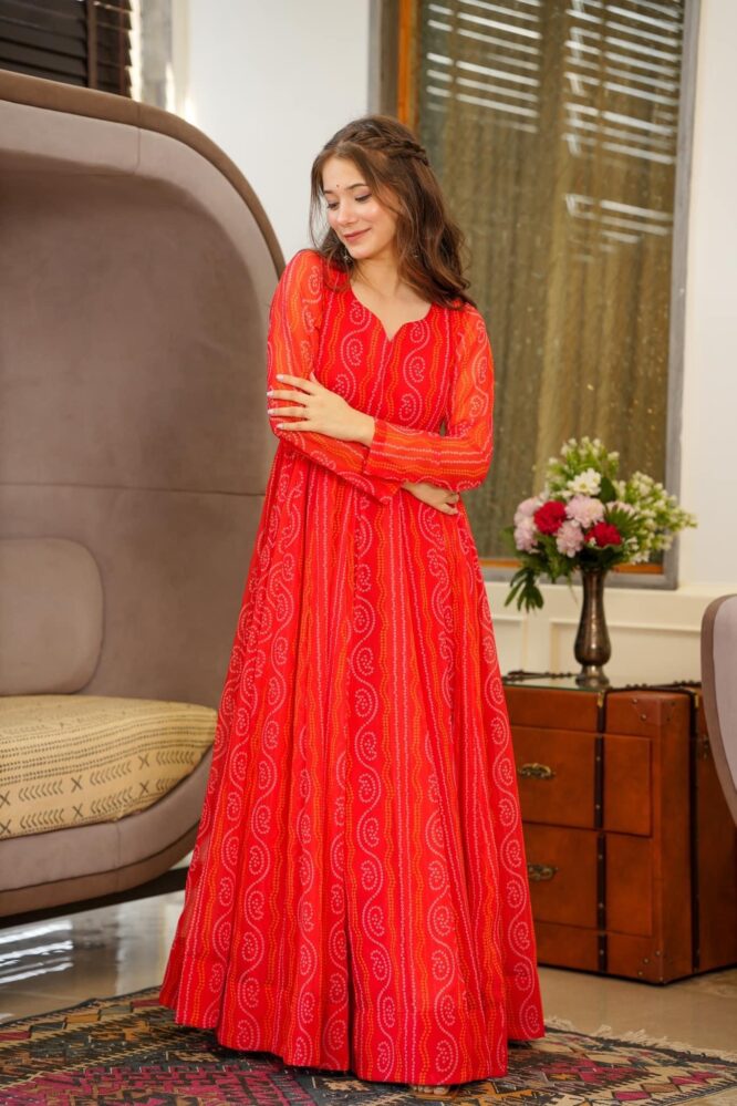 FARHEEN RED AND PINK GEORGETTE MAXI SET