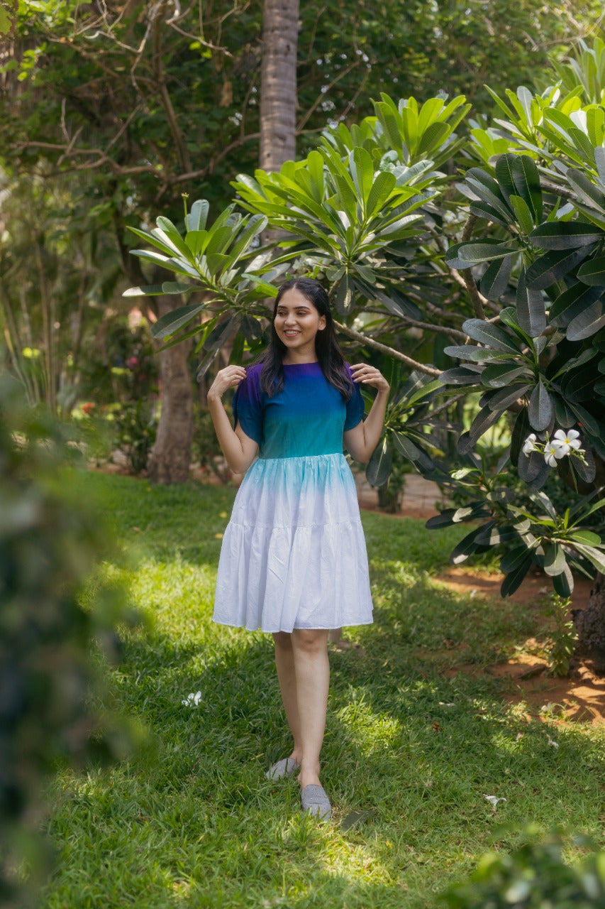 Blue-Green Ombre Midi Dress | Radhey's Couture