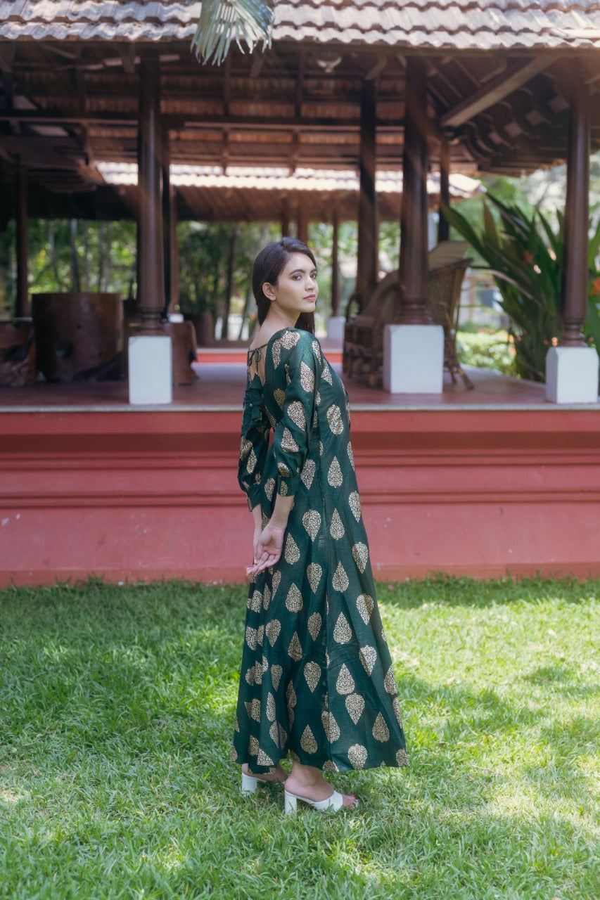 Erisha - Green block printed ethnic maxi dress