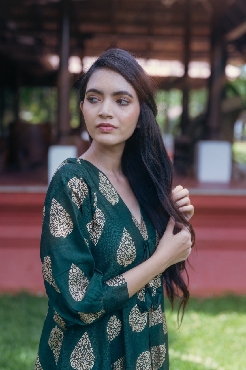 Erisha - Green block printed ethnic maxi dress