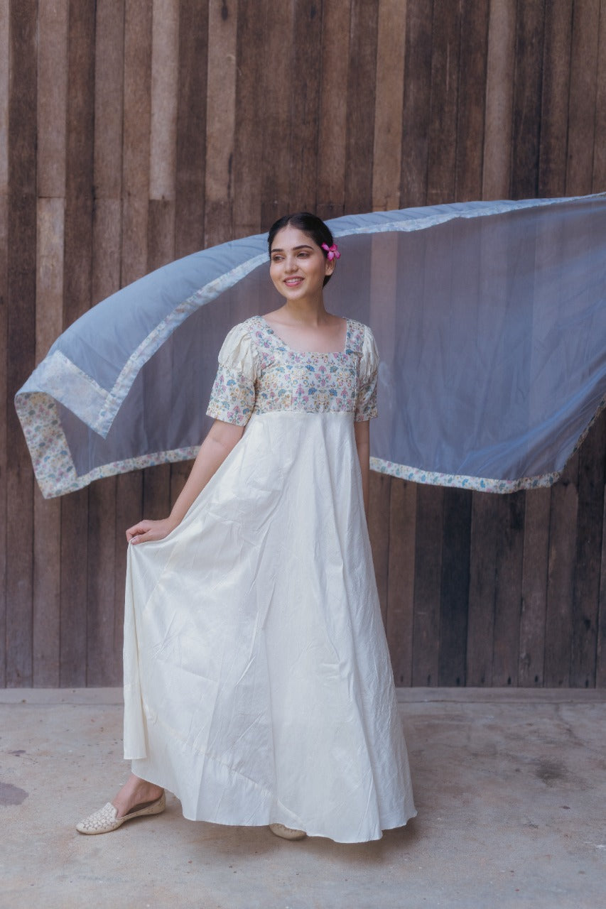 Azira - Half White Gown with Dupatta