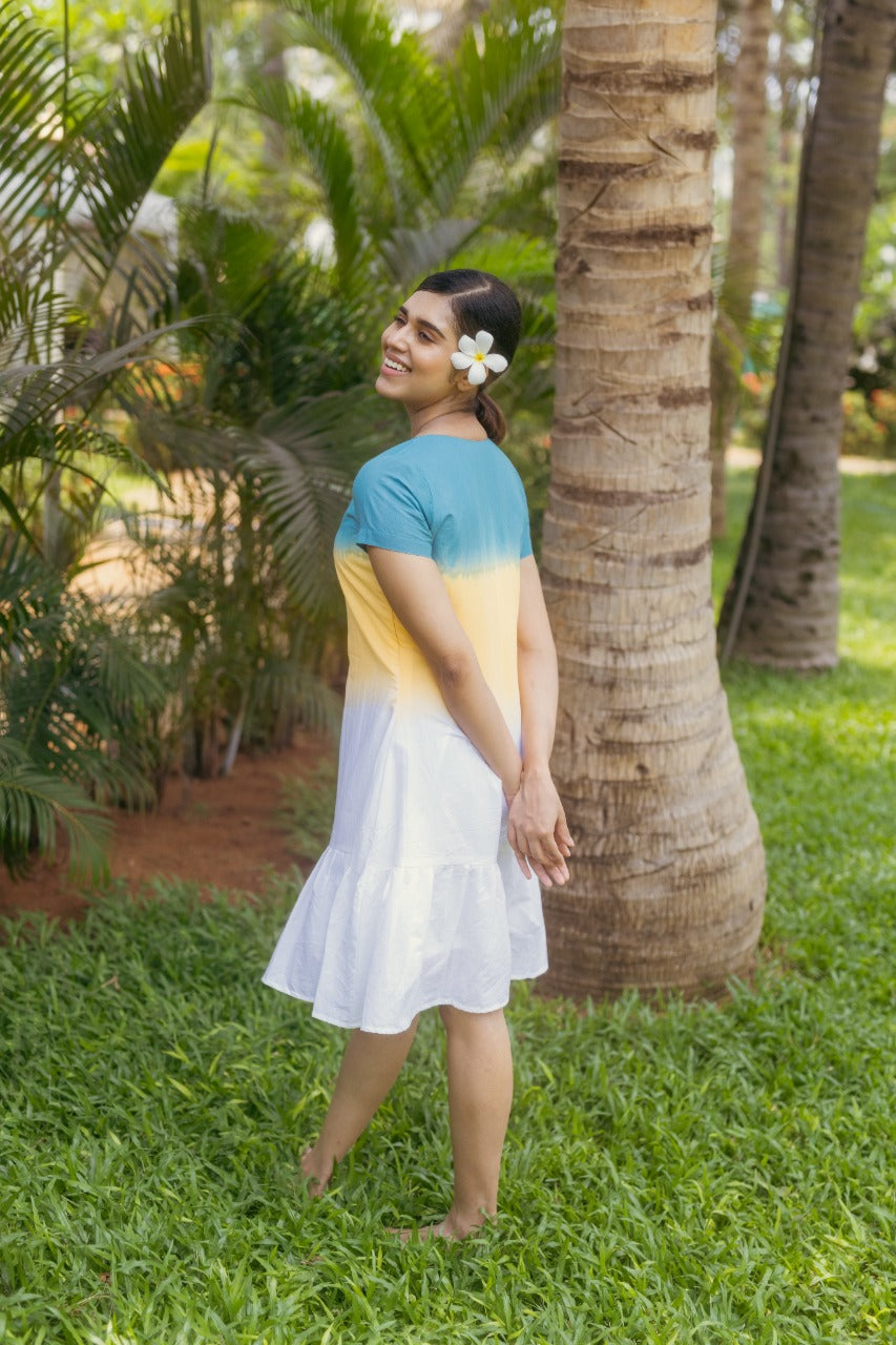 Awadhi - Blue-Yellow Ombre Midi Dress | Radhey's Couture