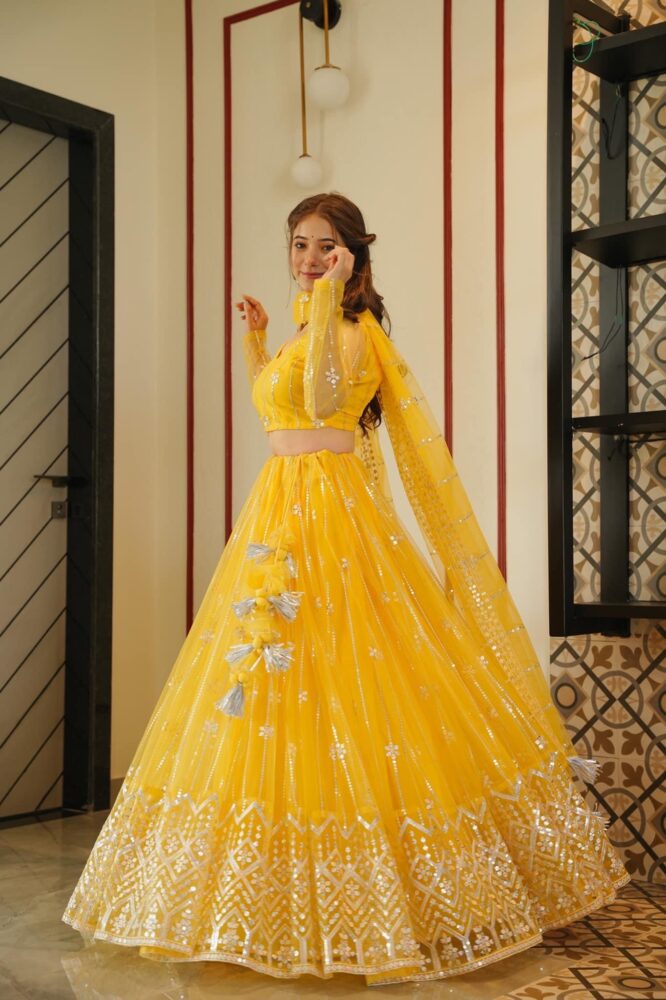 Pakistani Designer Embroidered Yellow Lehenga Choli For Bride – Nameera by  Farooq